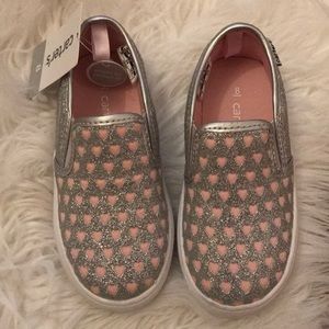 Carters silver and pink slip ons